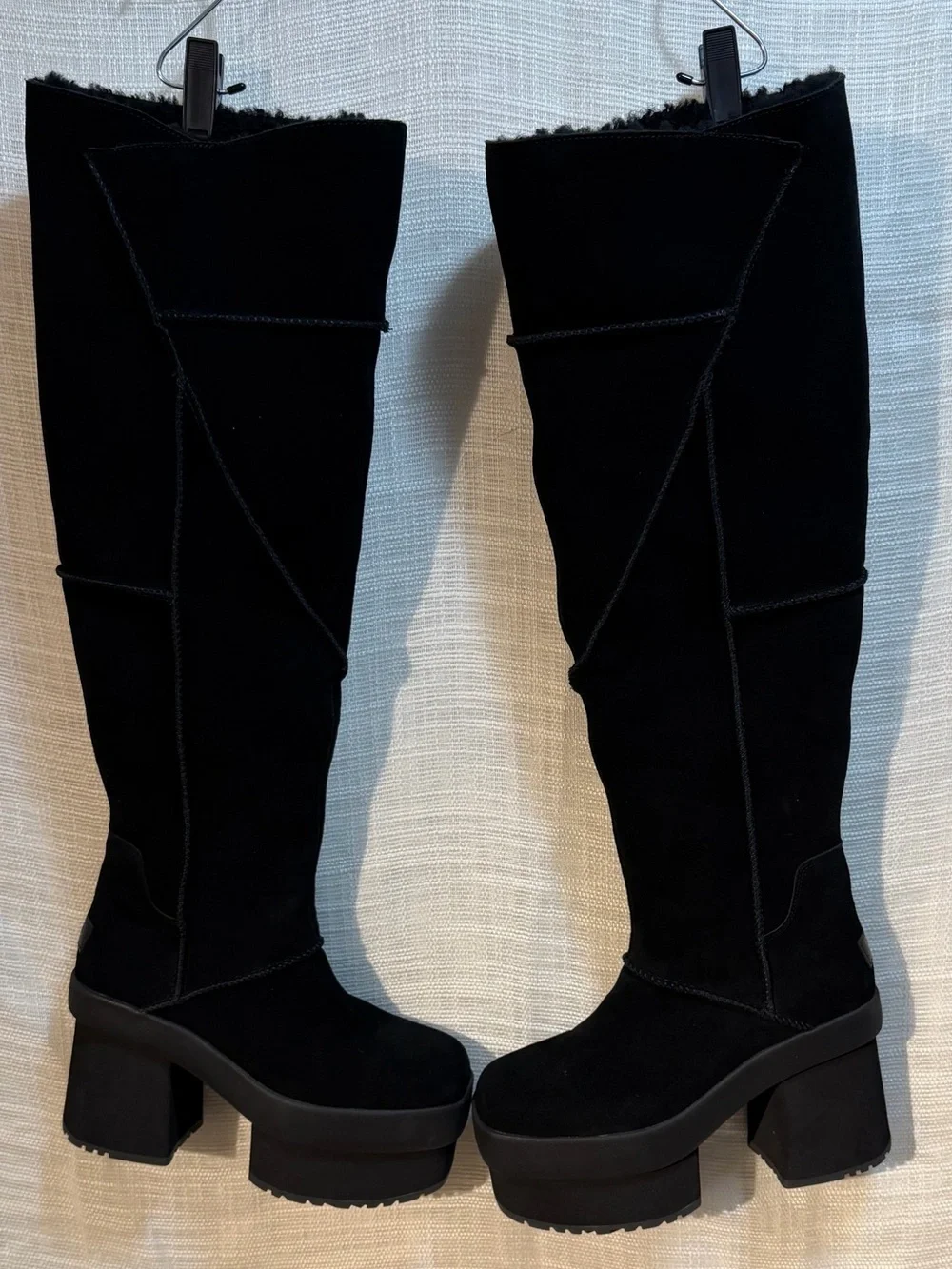 UGG New Heights Platform Xtra Boots Black Suede Tall Knee High 1157911 Size 9